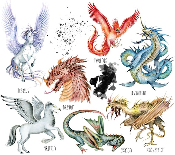 Mythological Creatures Phoenyx, Pegasus, Dragons, Leviathan, Griffin  Clipart, Halloween Clipart, Fantastic Creatures, Monsters and Beasts - Etsy