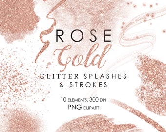 Salpicos e traços de brilho rosa, clipart de respingos de ouro rosa, fundos de ouro rosa, bolhas, clipart de pinceladas, elementos de design de brilho