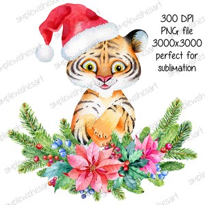 Tigre de Natal fofo PNG, designs de sublimação de Natal, design de camiseta de Natal, Natal PNG 300 DPI, download instantâneo de sublimação