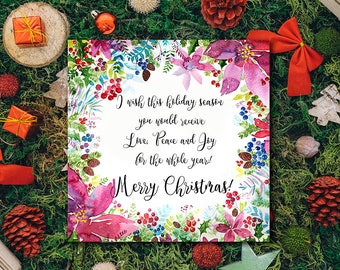 Christmas Card,Christmas Card Background,Greeting Card,Holiday card, Christmas Decor, Christmas printables,Christmas Wreath,Christmas Flower