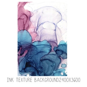 Puede incluir: Fondo abstracto con textura de tinta en tonos azules, morados y rosas. La imagen presenta formas fluidas y org&aacute;nicas con un efecto acuarela. El texto en la parte inferior dice "INK TEXTURE BACKGROUND 2400x3600".