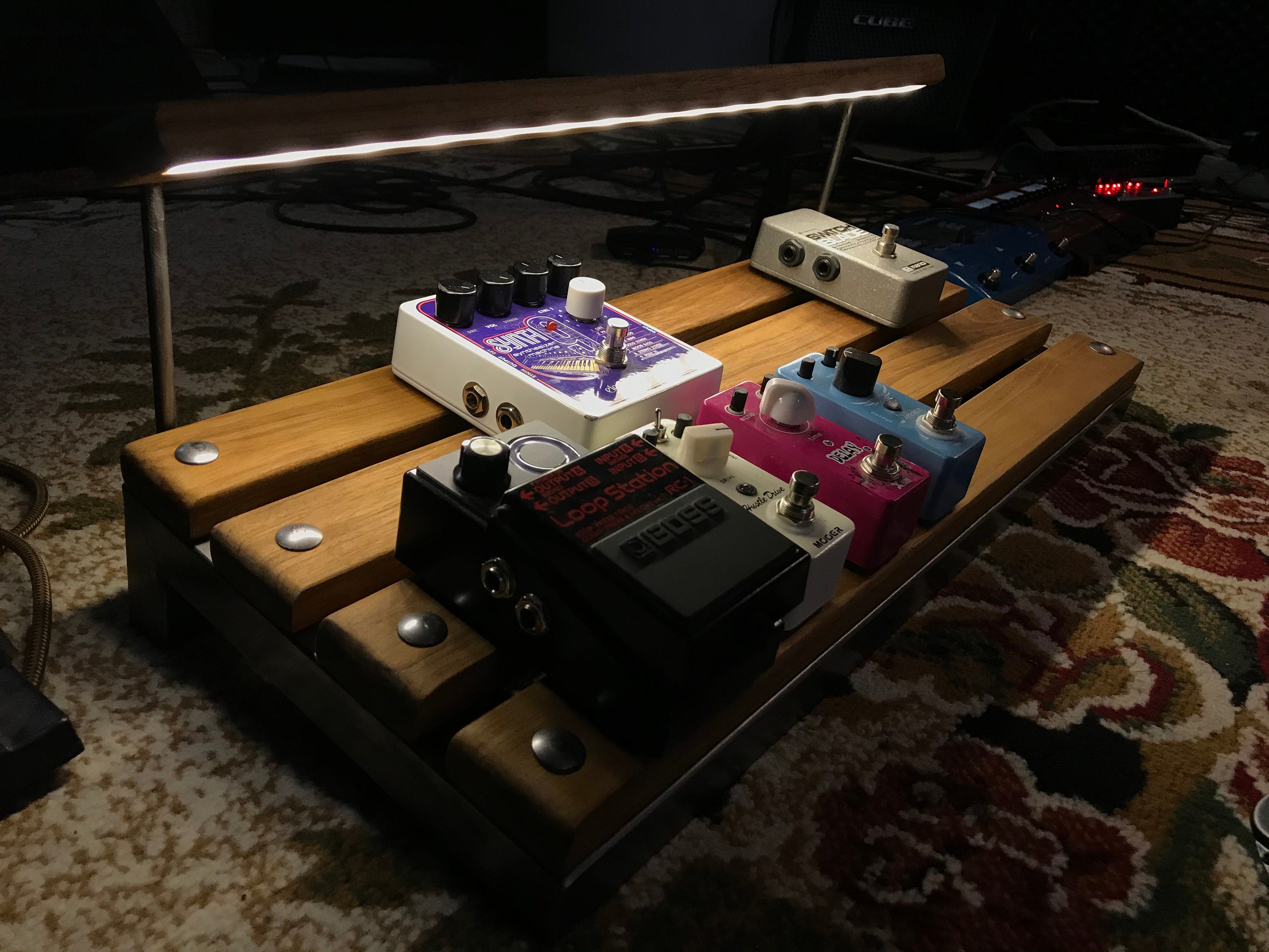 Gitarren Effekte Pedalboard with LED Light Metal and Teakwood Etsy