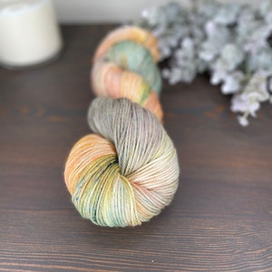 DK Yarn, Hand Dyed Yarn, Superwash Merino Wool  - Honey Yellow Orange Brown Sage Green Yarn, Brown Yarn/Speckled Yarn/Fall Yarn, Honey Yarn