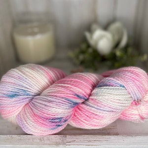 Hand Dyed Yarn, Worsted Yarn, Wool Yarn, Merino Wool - Speckled Yarn, Pink Purple Lavender Teal White Yarn/Pink Yarn/Teal Yarn/Pastel Yarn