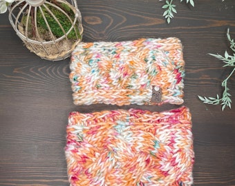 Adult Chunky Knit Headband Neck Warmer/White Orange Green Pink Headband Neck Warmer/Earwarmer Neckwarmer/Delta Cable Headband Neck Warmer