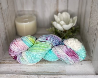 Hand Dyed Yarn, Worsted Yarn, Wool Yarn, Merino Wool - Speckled Yarn, Pink Blue Turquoise Yellow White Purple Green Yarn/Turquoise Yarn