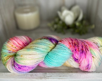 Hand Dyed Yarn, Worsted Yarn, Wool Yarn, Merino Wool - Speckled Yarn, Pink Blue Turquoise Yellow Orange Purple Green Yarn/Turquoise Yarn