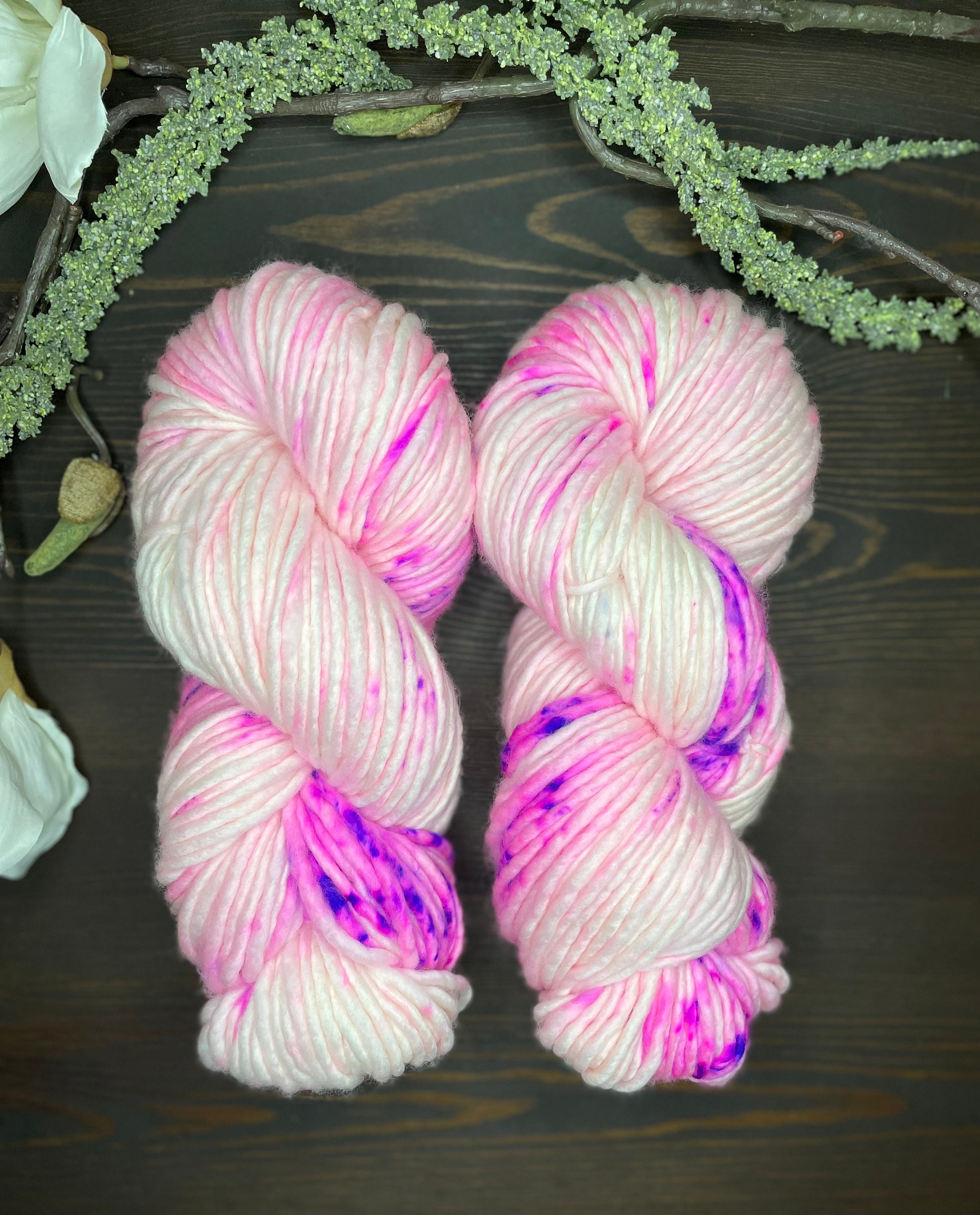 BUBBLE Pink Hand Dyed Yarn Fingering Sock Dk Bulky Yarn Merino