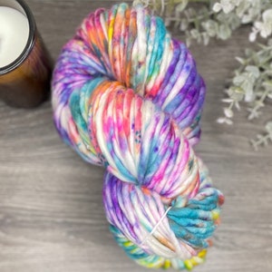 Hand Dyed Yarn, Super Bulky Yarn, Superwash Merino Wool - Chunky Colorful Yarn, Super Bulky Pink Teal Orange White Purple Yarn