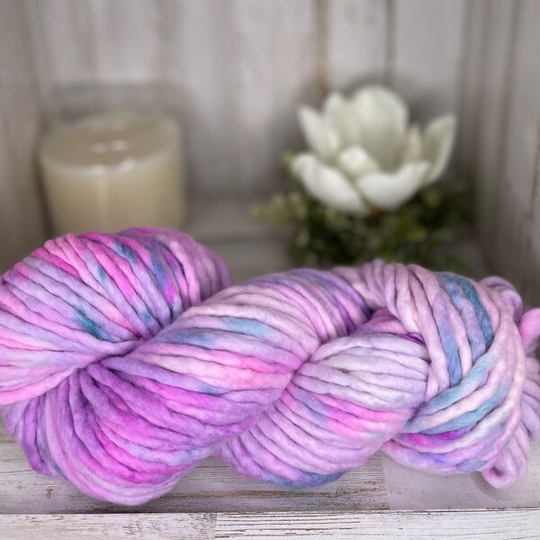 Hand Dyed Yarn, Super Bulky Yarn, Merino Wool - Super Bulky Pink Purple Teal Yarn, Pink Yarn, Purple Yarn, Bright Yarn, Colorful Yarn
