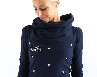 HOODIE "Mika-48", dunkelblau, Smile, Herzen