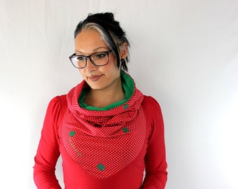 Hoodie dress "Mika-2" red, dots, shamrock