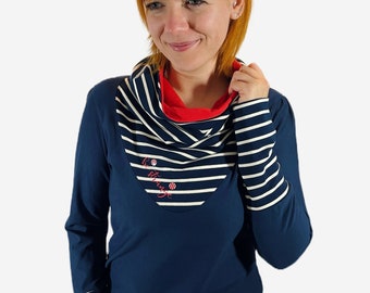 Hoodie "Mika-41" stripes, black, white, red