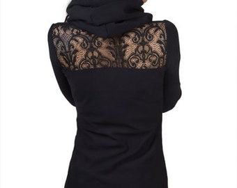 Hoodie dress "lace", balloon dress, hooded dress, black