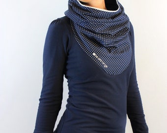 Hoodie "Mika-17" navy blue, white, dots, lace