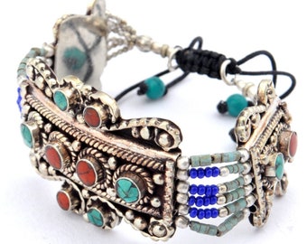 Blue Turquoise Sterling Silver Overlay 15 Grams Bracelet 7-9 Long Best Jewelry