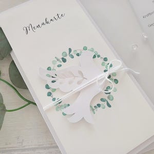 Elegant invitation and menu card with transparent paper insert – wedding, christening, communion, confirmation – customizable or blank image 2