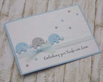 Einladung Taufe Elefant Taufeinladung blau grau Einladungskarte