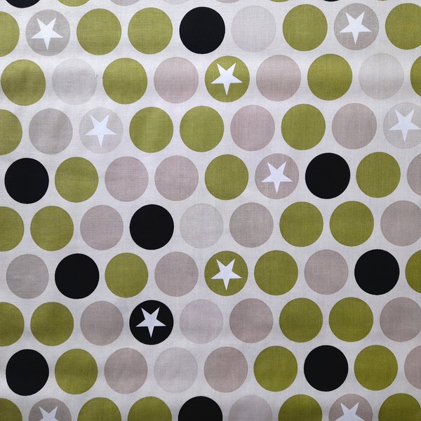 Fabric Cotton Cotton Fabric Circles Stars khaki black beige Fabrics School Cone