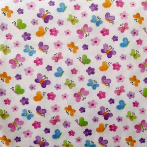 Tissu Coton Coton Tissu Fleurs Printemps Eté Papillons Aquarelle Aquarelle