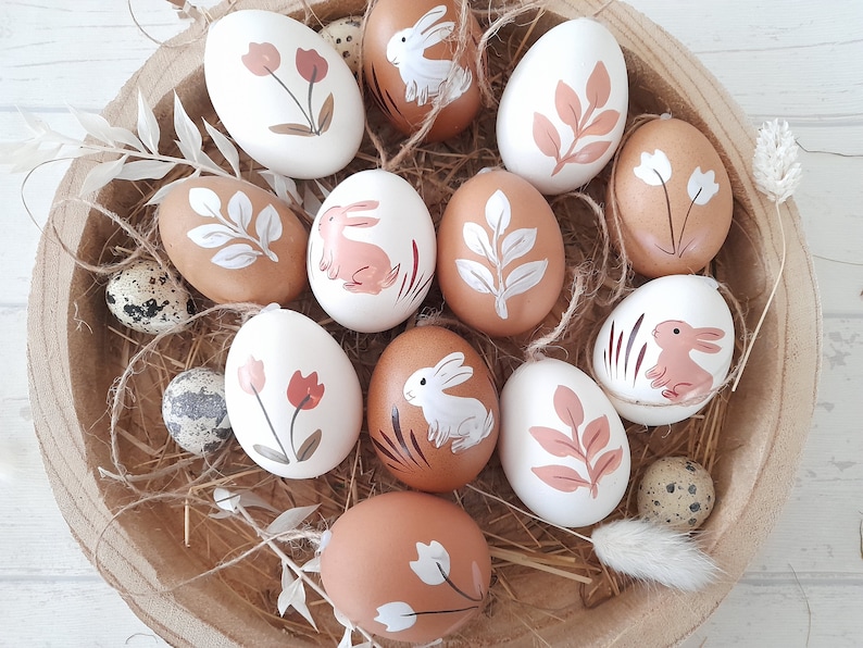 12er Set Ostereier Osteranhänger Eieranhänger Eier Anhänger Osterdekoration Dekoration Ostern Deko Blumen Bild 1