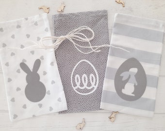 Conjunto de 3 bolsas de Pascua, bolsas de Pascua, embalaje de Pascua, bolsas de tela, conejitos de Pascua, conejitos de tela, embalaje, bolsas de regalo