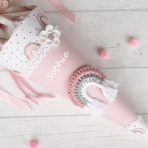 Schultüte Zuckertüte Schulkind Regenbogen Makramee pastell Geschenk Einschulung Schulanfang