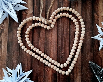 Heart wooden heart star wooden beads pearls decoration autumn winter spring boho wedding