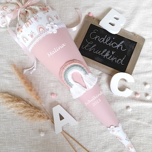 Cono escolar, cono de caramelo, escolar, arcoíris, macramé, pastel, regalo, primer día de clases, flores