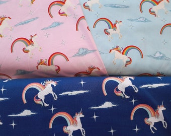 Fabric cotton cotton fabric rainbow unicorn blue pink fabrics