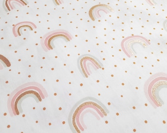 Rainbow fabric, cotton, rainbow fabric, glitter, pastel white, unicorn school cone