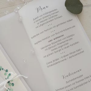 Elegant invitation and menu card with transparent paper insert – wedding, christening, communion, confirmation – customizable or blank image 4
