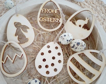 Ostereier Holz Eier Osteranhänger Anhänger Hänger Osterhase Hase Dekoration Osterdekoration Frühlingsdeko