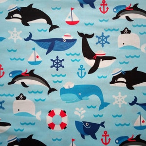 Riley Blake Coton Tissu Tissu Tissu Bleu Baleine Dauphin Mer Maritime