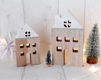 2er Set Häuser Holz Dekoration Weihnachten Weihnachtsdeko Weihnachtsdekoration