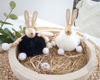 Osteranhänger Ostern Anhänger Hasen PomPom Holz Dekoration Deko Osterdekoration