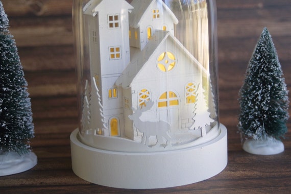 Zauberhafte Weiße Glasglocke Weihnachtsdeko Mit Led Licht