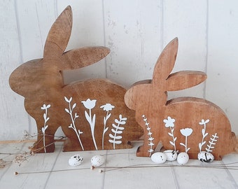 Ostern Dekoration Hase Osterhase Holz Deko Osterdeko Osterdekoration Wiesenblumen Blumen