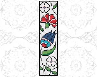 Deep Blue Tulip Bookmark Cross Stitch Pattern PDF Download Art Traditonal Turkish Craft DIY Counted Cross Stitch Pattern Digital Design