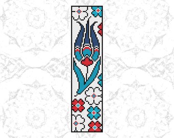 Blue Tulip Bookmark Cross Stitch Pattern PDF Download Art Traditonal Turkish Ottoman Craft DIY Counted Cross Stitch Pattern Digital Design