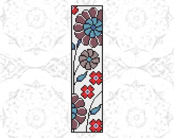 Flower Blossom Bookmark Cross Stitch Pattern PDF Download Bookmark Traditonal Turkish Craft DIY Counted Cross Stitch Pattern Digital Design