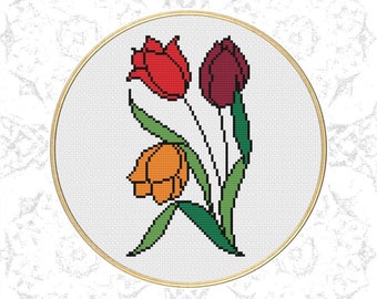 Tulip Cross Stitch Pattern PDF Download Printable Flower Art Floral Decor DIY Cross Stitch Pattern Digital Design