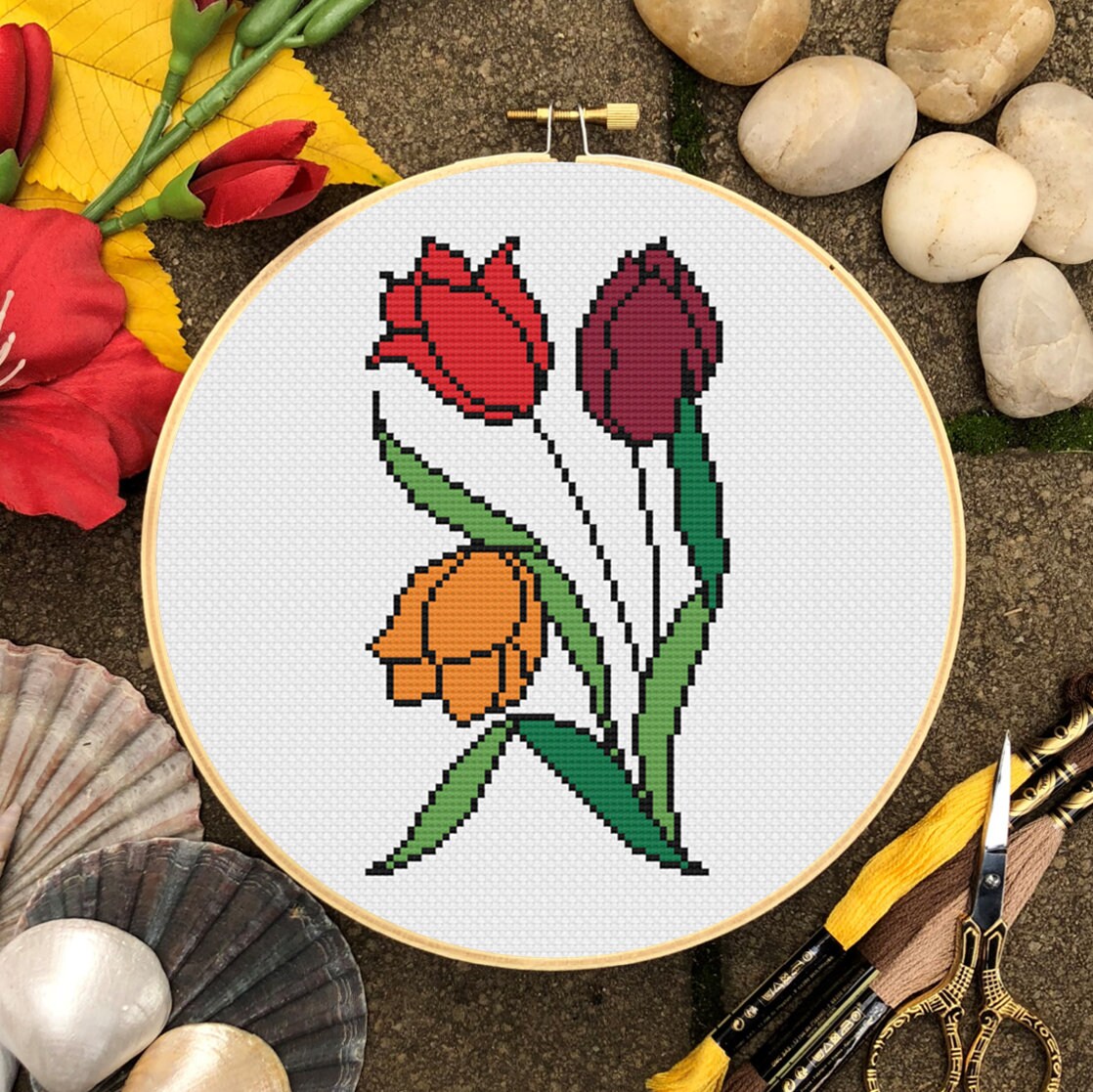 Tulip Cross Stitch Pattern PDF Download Printable Flower Art Floral