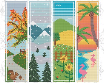 四季のブックマークコンボクロスステッチパターンPDFダウンロードトルコの工芸品DIYカウントクロスステッチパターンデジタルデザイン