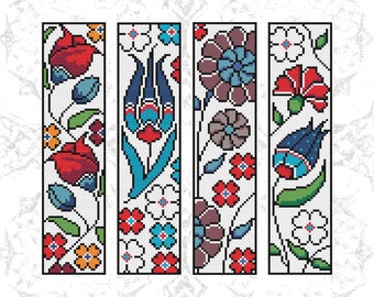 Tulips Bookmark Combo Bookmark Cross Stitch Pattern PDF Download Traditonal Turkish Craft DIY Counted Cross Stitch Pattern Digital Design