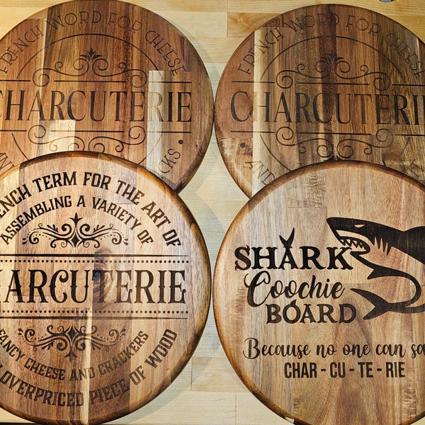 Funny, Custom laser engraved Acacia 12" Round Charcuterie board