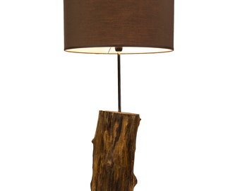 Rustic wooden lamp, robinia wood, wooden floor lamp, with a lampshade, reclaimed wood