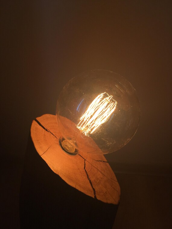 Reclaimed Wooden Lamp Robinia Wood Edison Light Bulb Floor Reclaimed Wooden Lamp Robinia Wood, Edison Light Bulb Floor Lamp