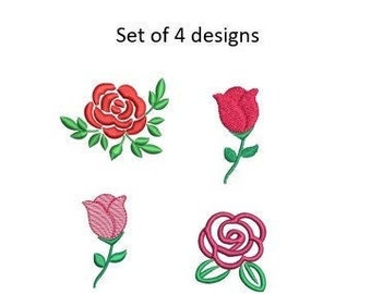 Rose Embroidery Design Set of 4 Mini Flower Small Machine Pattern