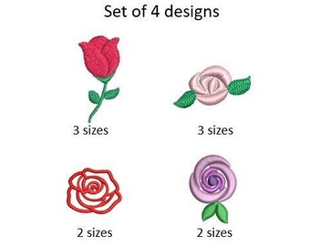 Rose Embroidery Design Set of 4 Mini Flower Small Machine Pattern